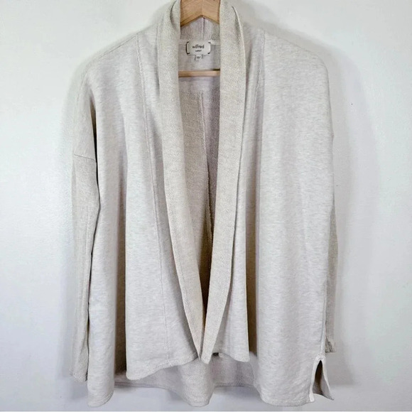 Aritzia Wilfred Open Drape Slit Hem Heathered Birch Cardigan - Picture 1 of 14